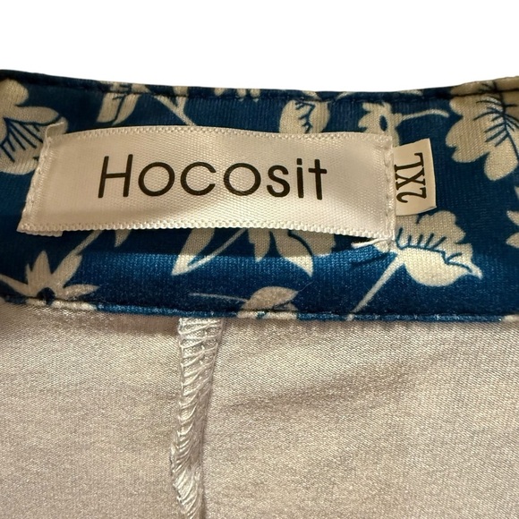 HOCOSIT Women's Floral Short Ruffle Sleeve Pleated V Neck Button Tunic Top 2X - Picture 12 of 14